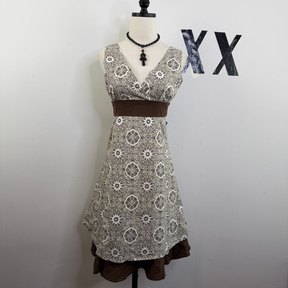 Y2K Delia's Mosaic Tile Print Empire Waist A-Line Dress Tie-Back Tiered Jr 1/2